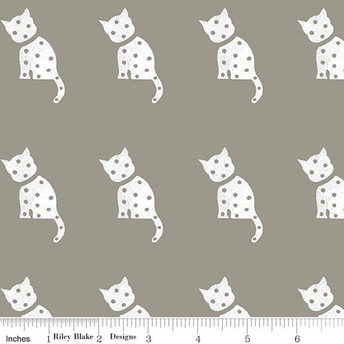 Old Made Cat Stamp Quilt Fabric Grey C10599